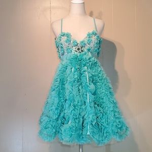 Terani Couture  Aqua Flowers Rhinestones Dress A